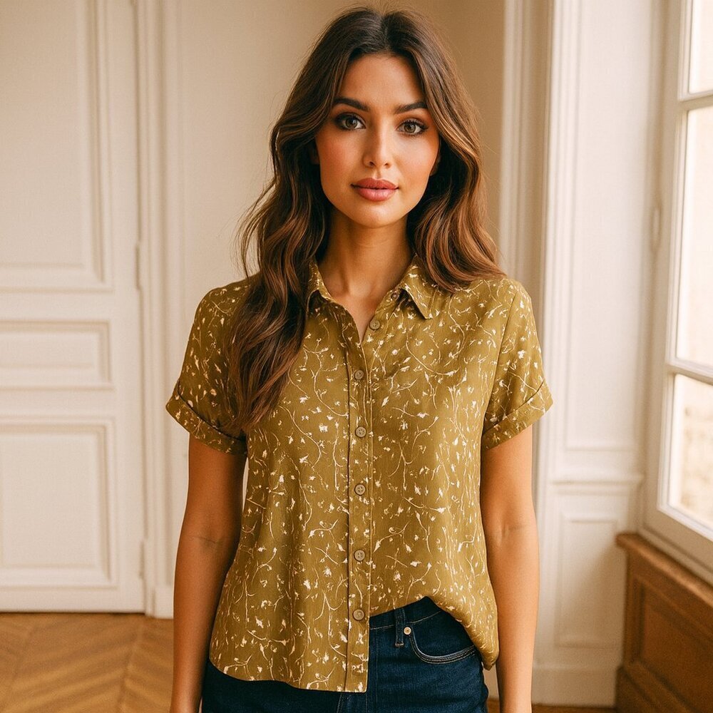 Samsoe Samsoe Camisa Majan Blouse Top NWT in Feuilles Khaki